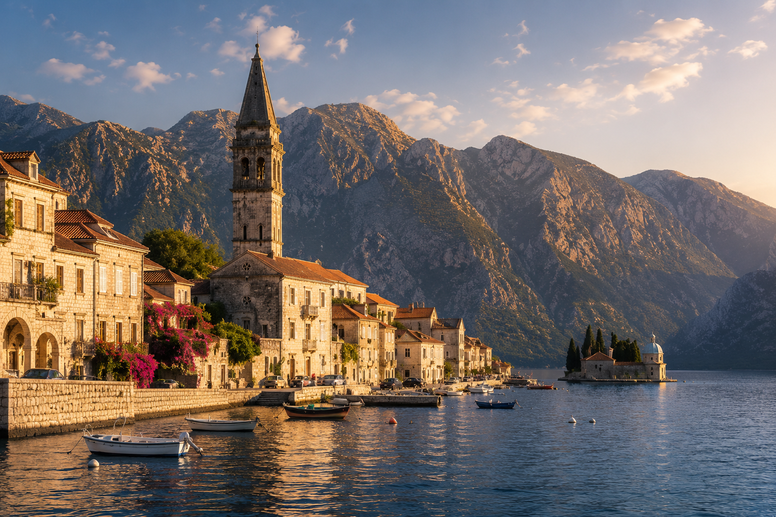 Perast historic waterfront town from above