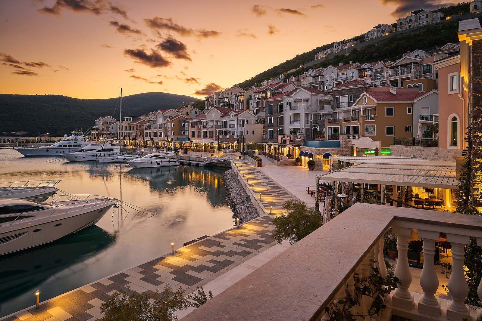 Porto Montenegro marina at night