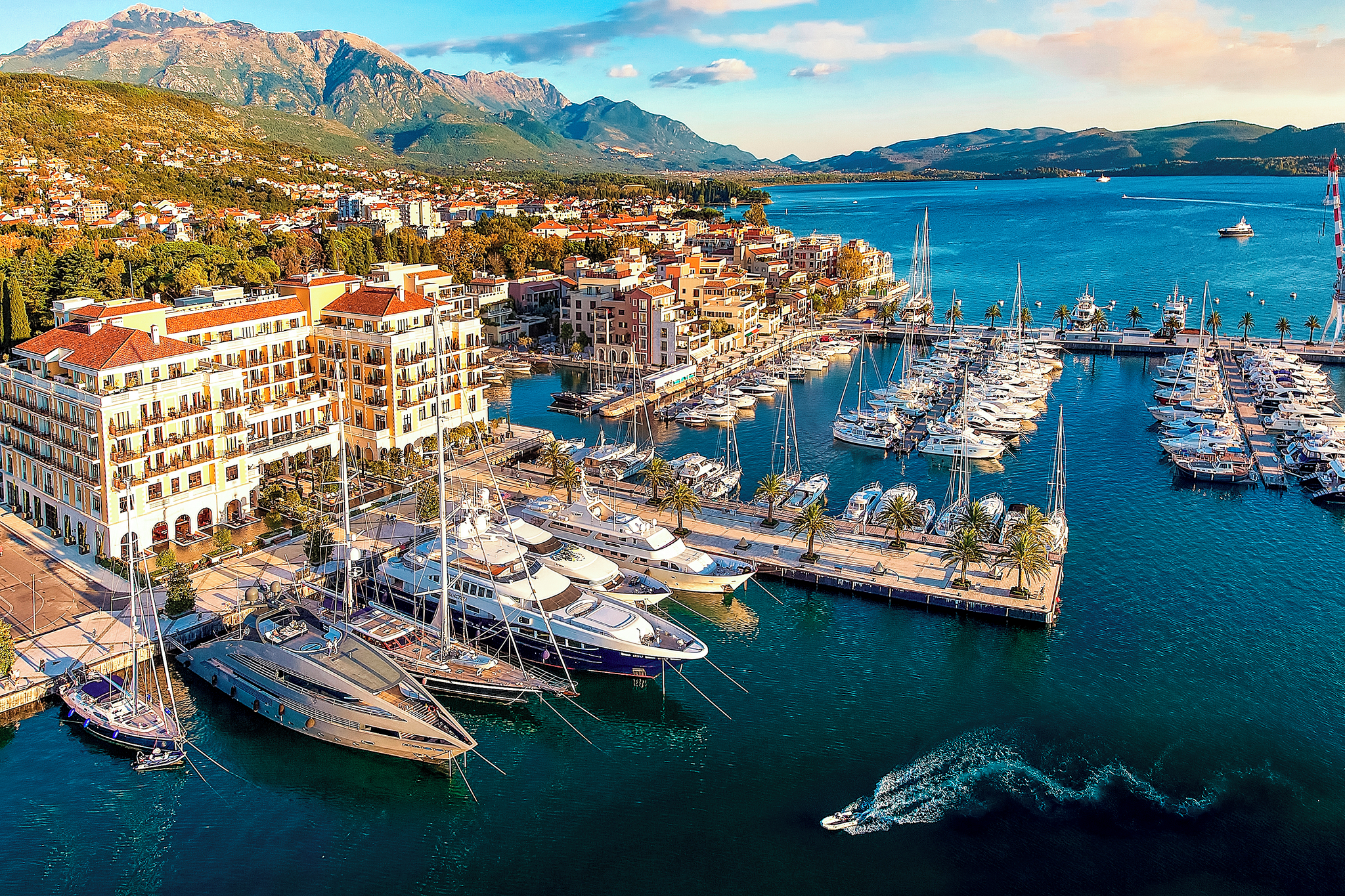 Porto Montenegro marina in Tivat from above